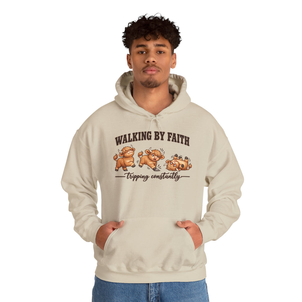 Walking by Faith Christian Highland Cow Hoodie