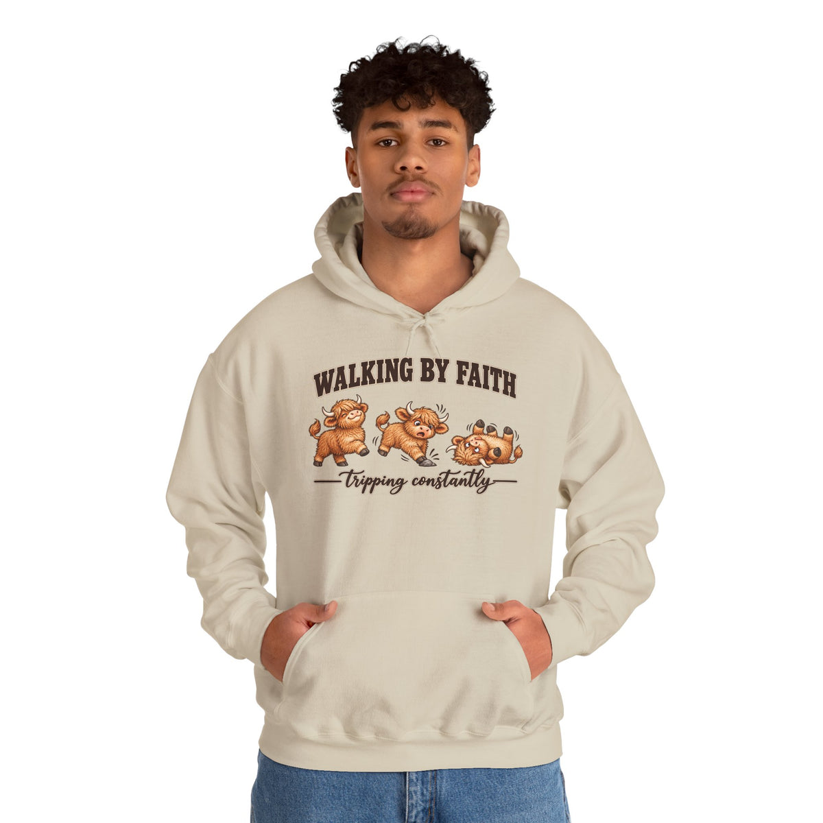 Walking by Faith Christian Highland Cow Hoodie