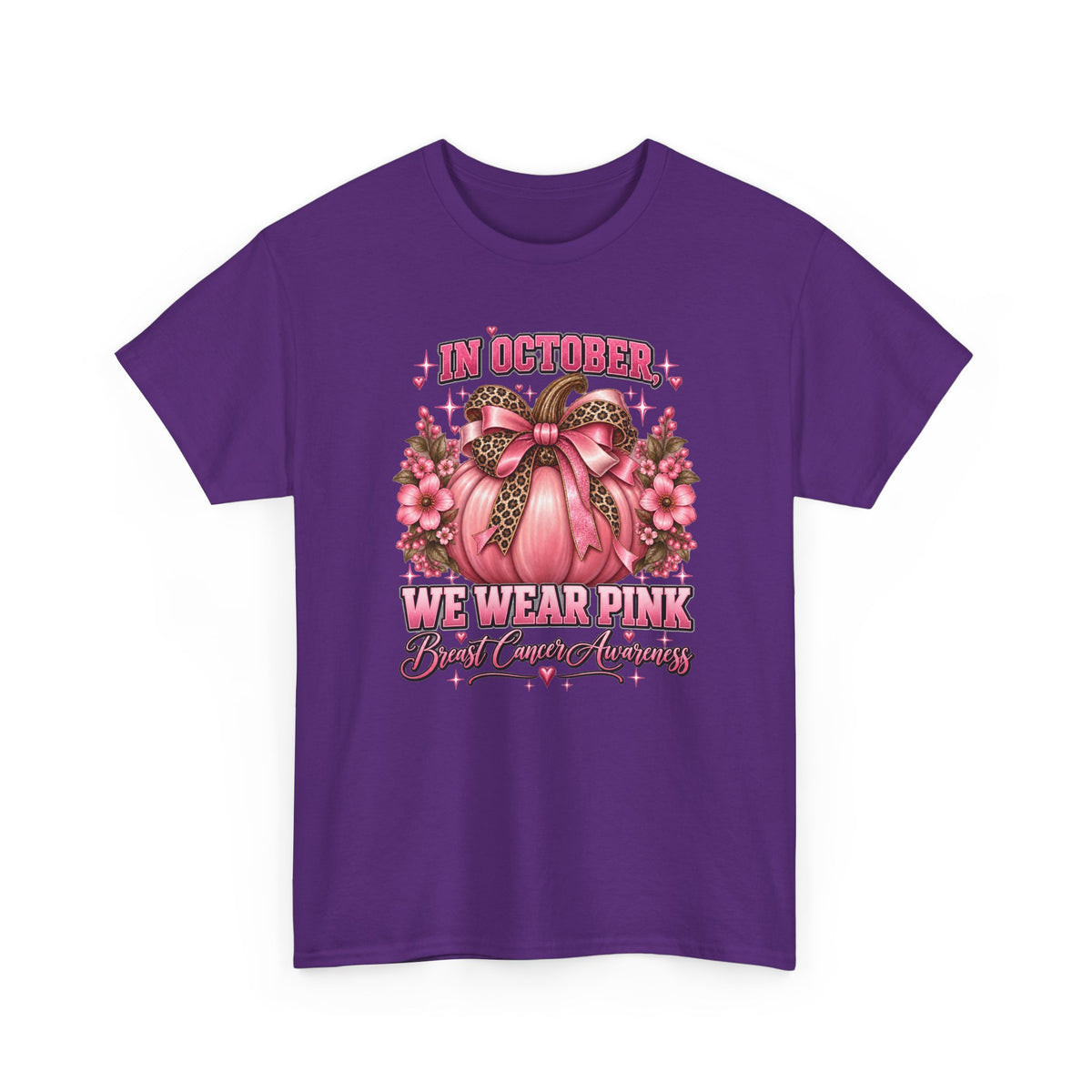 Breast Cancer Awareness T-Shirt — "In October We Wear Pink" Pumpkin Design