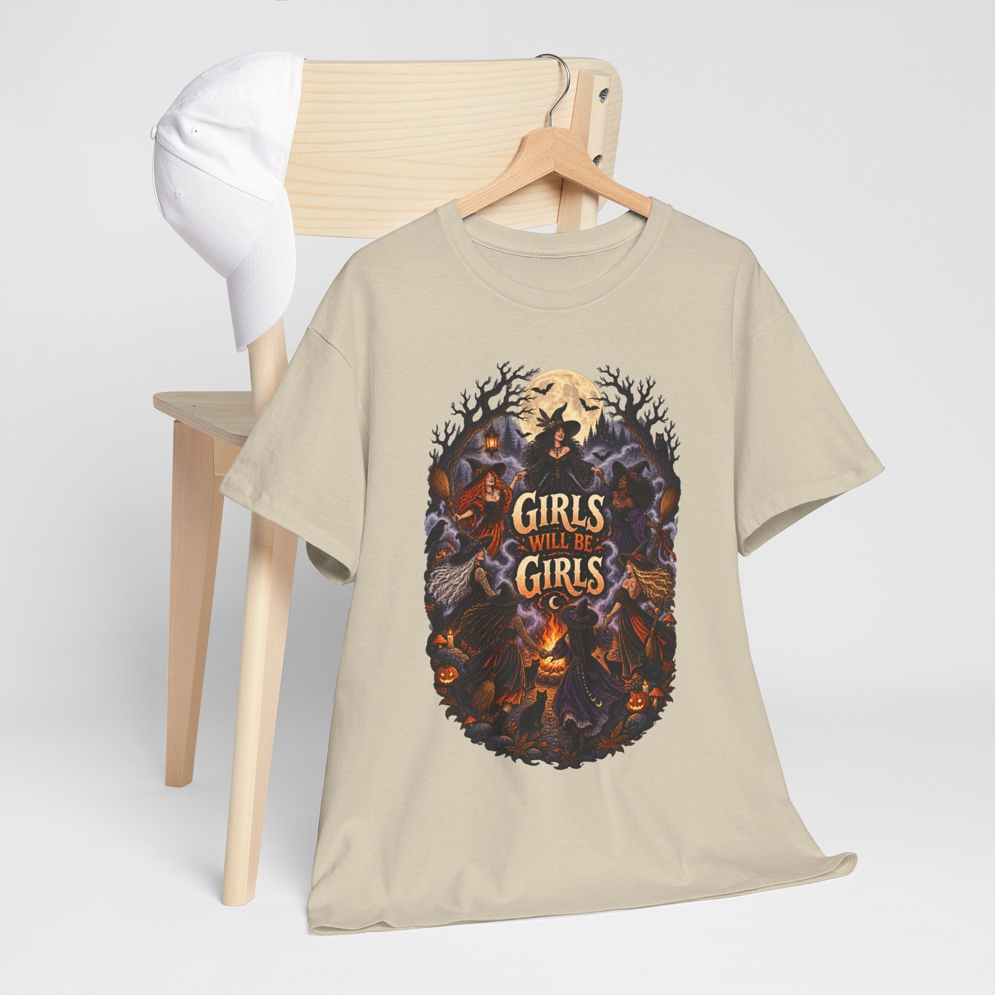 Girls Will Be Girls T-Shirt — Witchy Campfire Illustration Tee