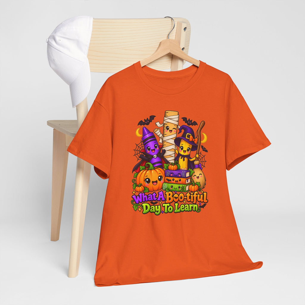 Halloween Teacher Tee — "What A Boo-tiful Day To Learn" Kids' Classroom Shirt