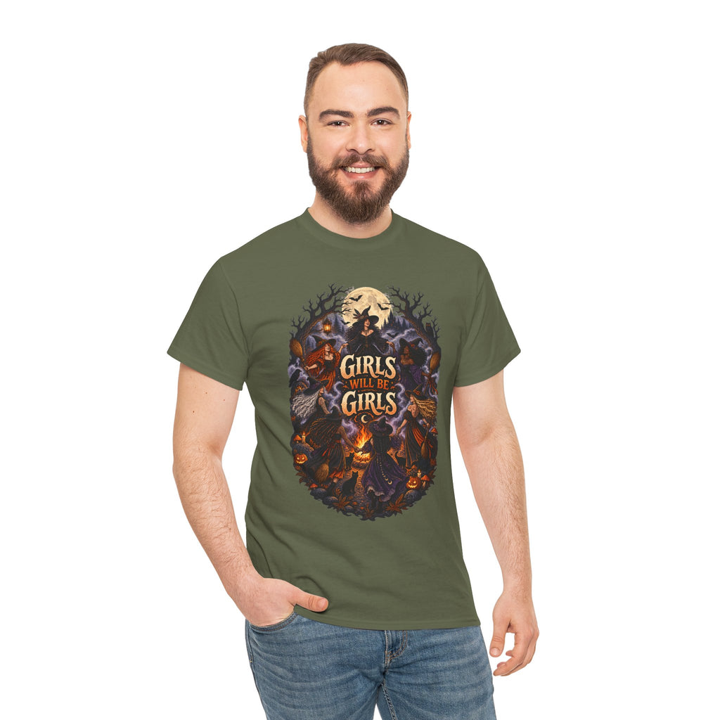 Girls Will Be Girls T-Shirt — Witchy Campfire Illustration Tee