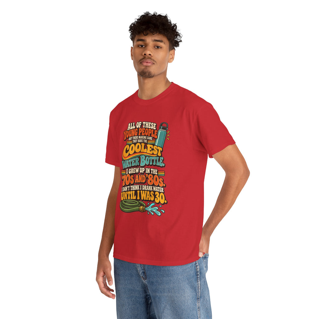 Retro 70s-80s Funny Water Bottle Tee — "Coolest Water Bottle" Graphic T-Shirt