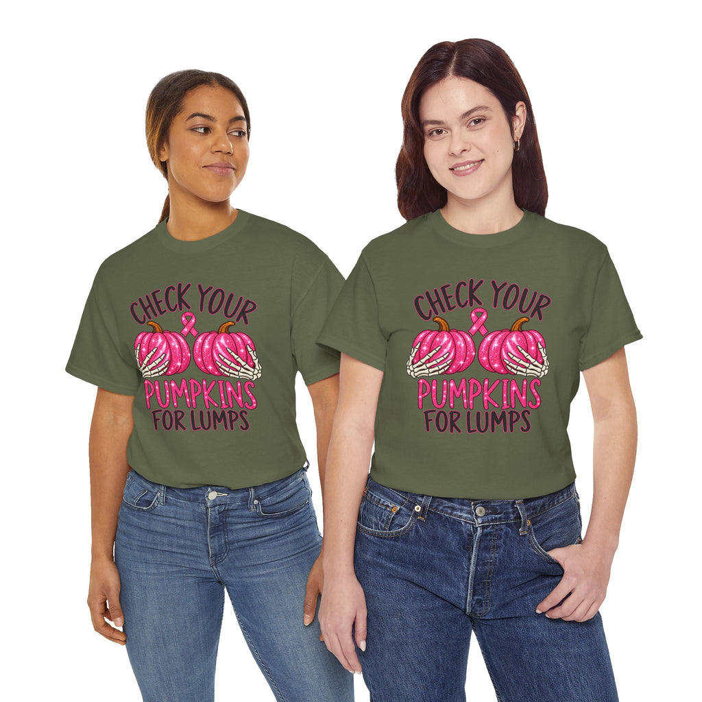 Breast Cancer Awareness T-Shirt — "Check Your Pumpkins for Lumps" Pink Ribbon Tee