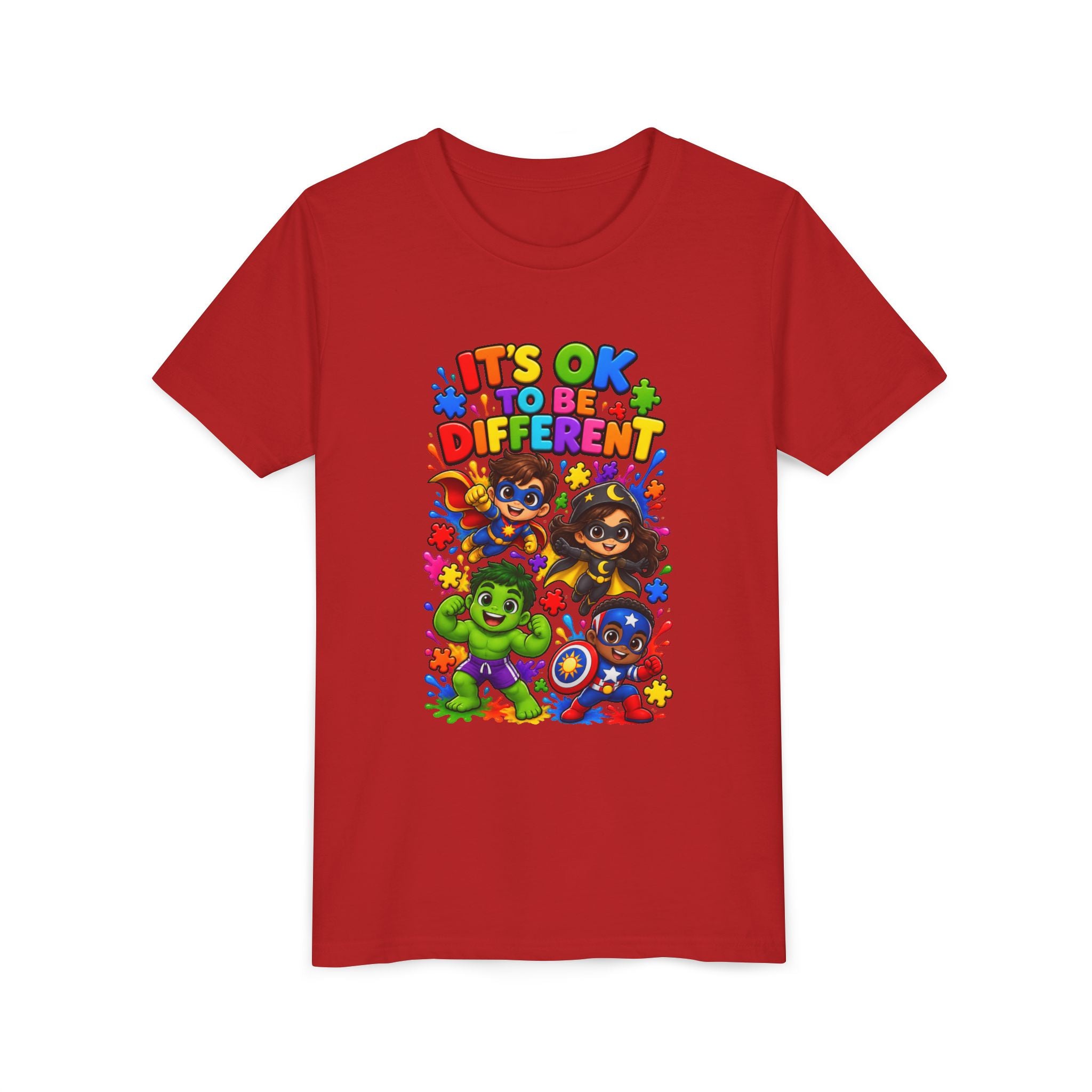 Kids T-Shirt — "It's OK to Be Different" Colorful Superhero Diversity Tee