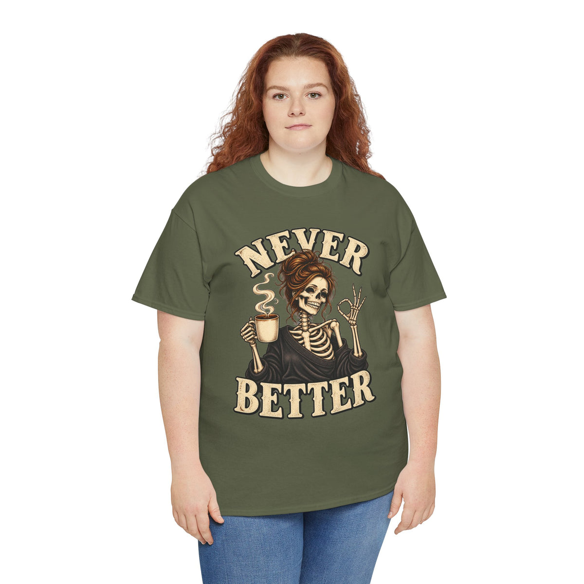 Never Better Skeleton Coffee Graphic Tee