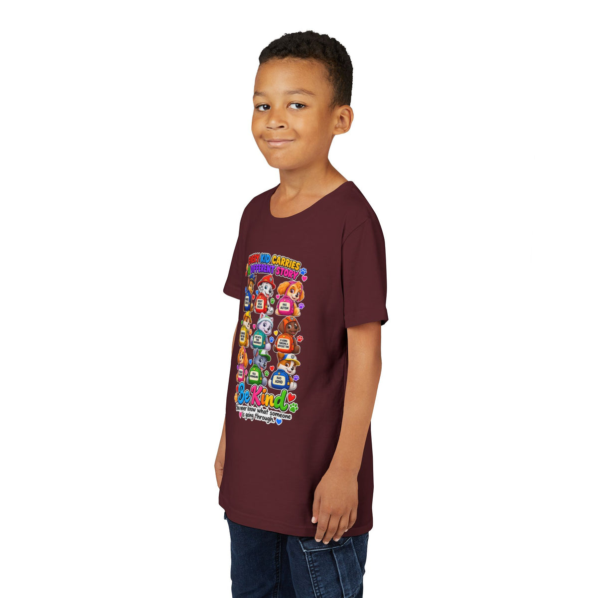 Be Kind Youth Short Sleeve Tee – Colorful Cartoon Character Shirt