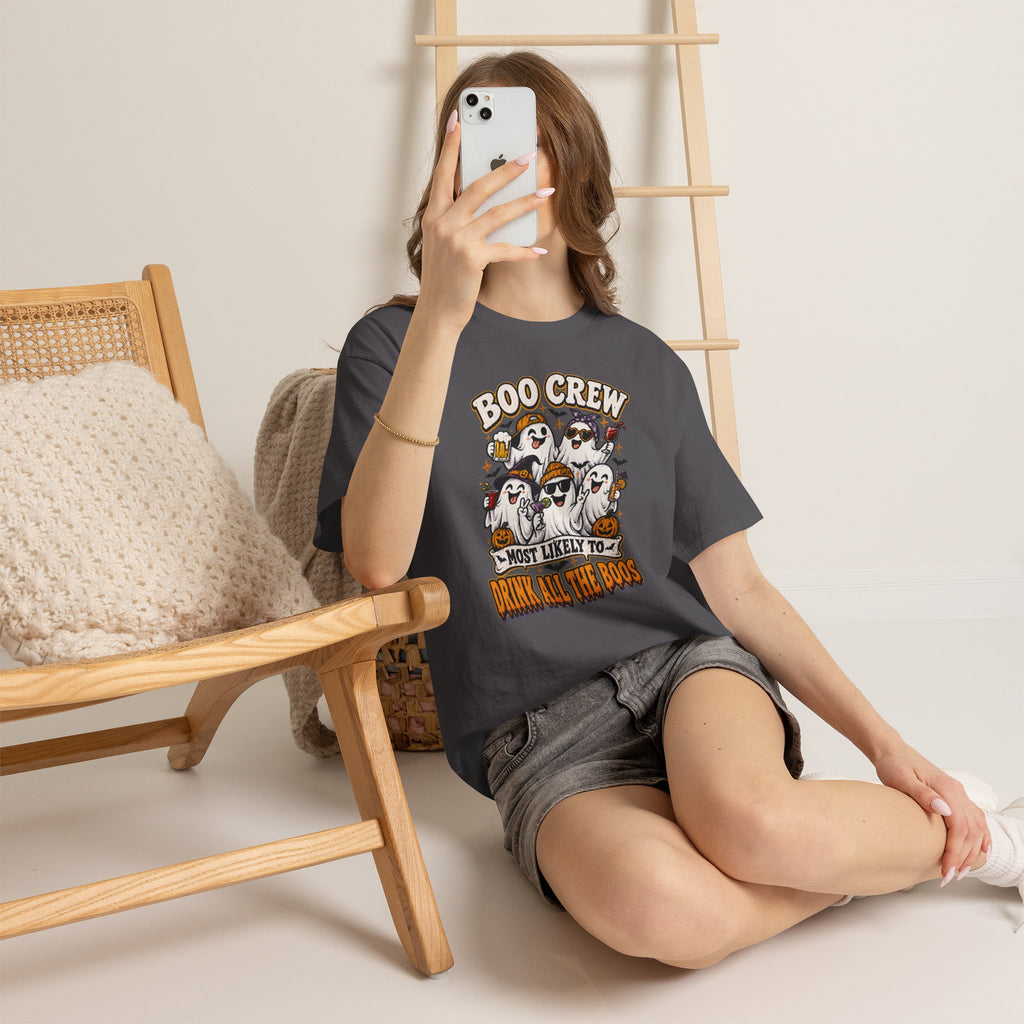 Boo Crew Halloween Tee — “Most Likely To Drink All The Boos” Ghost Party Shirt