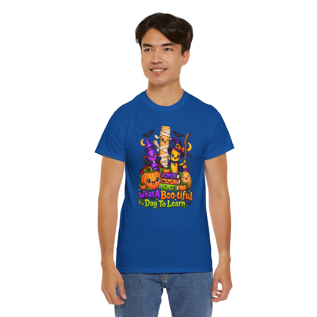 Halloween Teacher Tee — "What A Boo-tiful Day To Learn" Kids' Classroom Shirt
