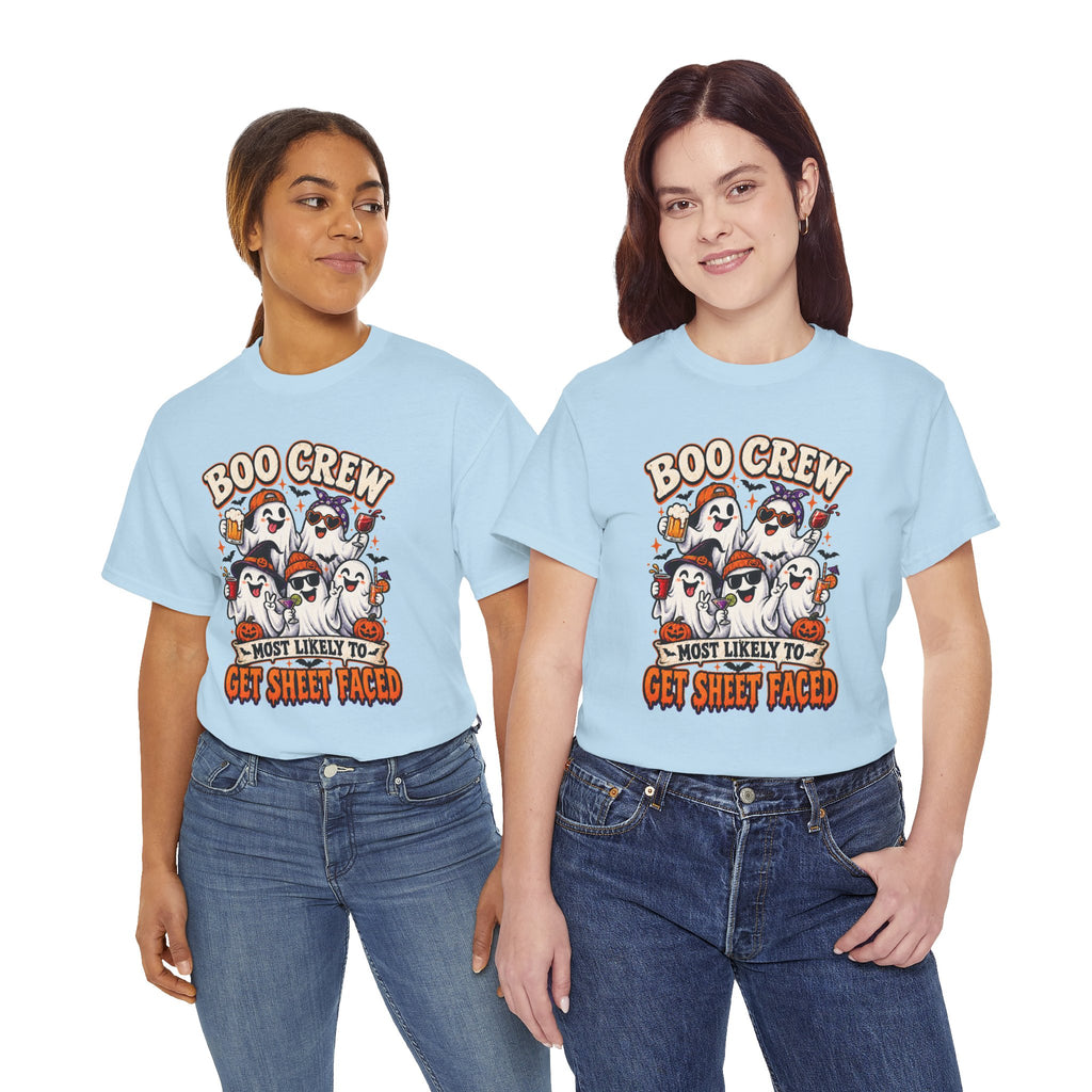 Boo Crew Halloween T-Shirt — “Most Likely to Get Sheet Faced” Funny Ghost Party Tee