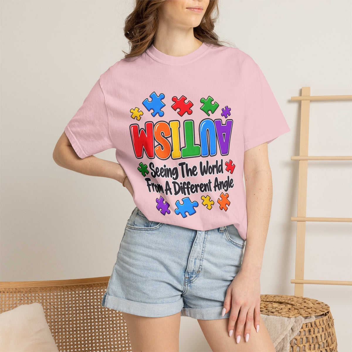 Autism Awareness T-Shirt — "Seeing the World From a Different Angle" Puzzle Design