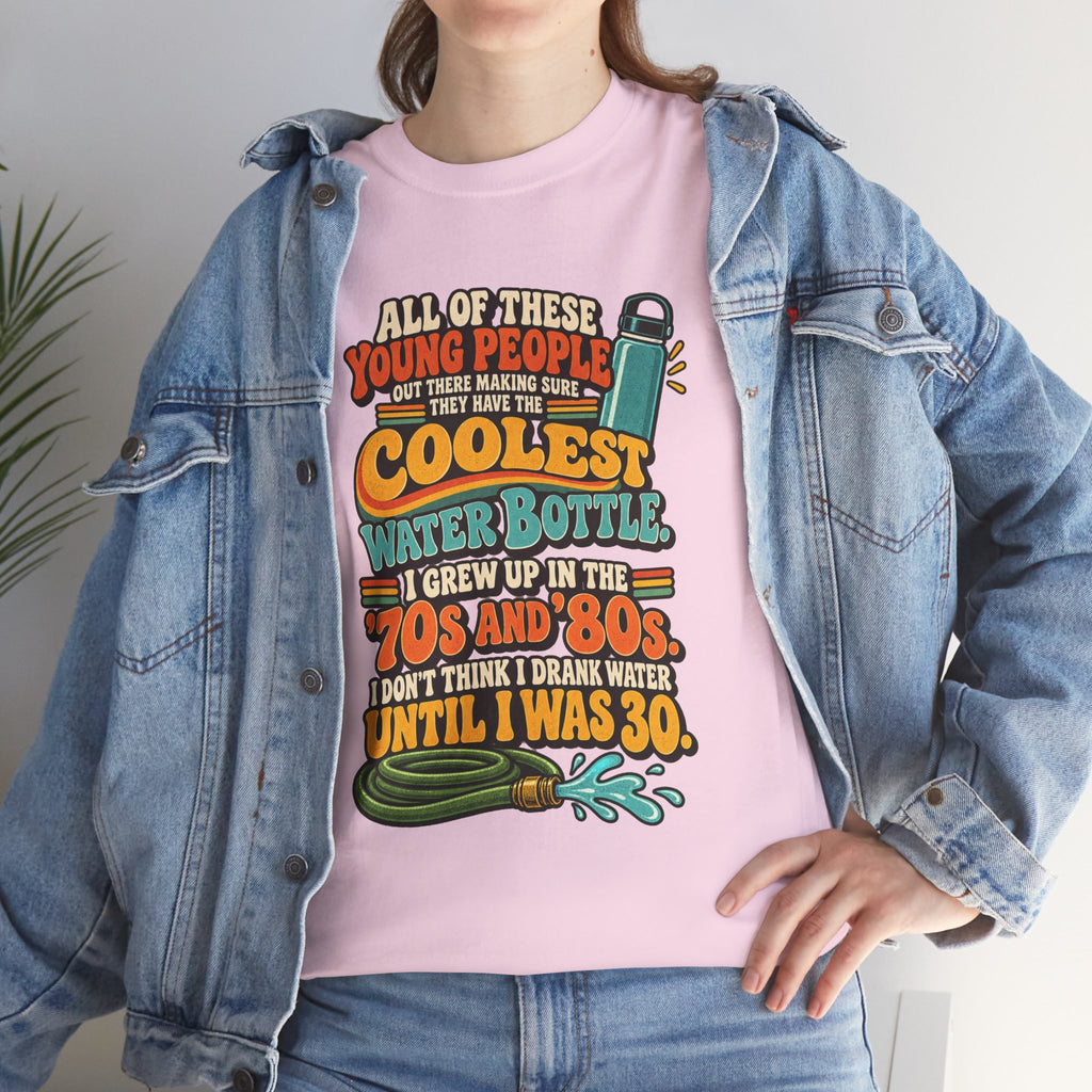 Retro 70s-80s Funny Water Bottle Tee — "Coolest Water Bottle" Graphic T-Shirt