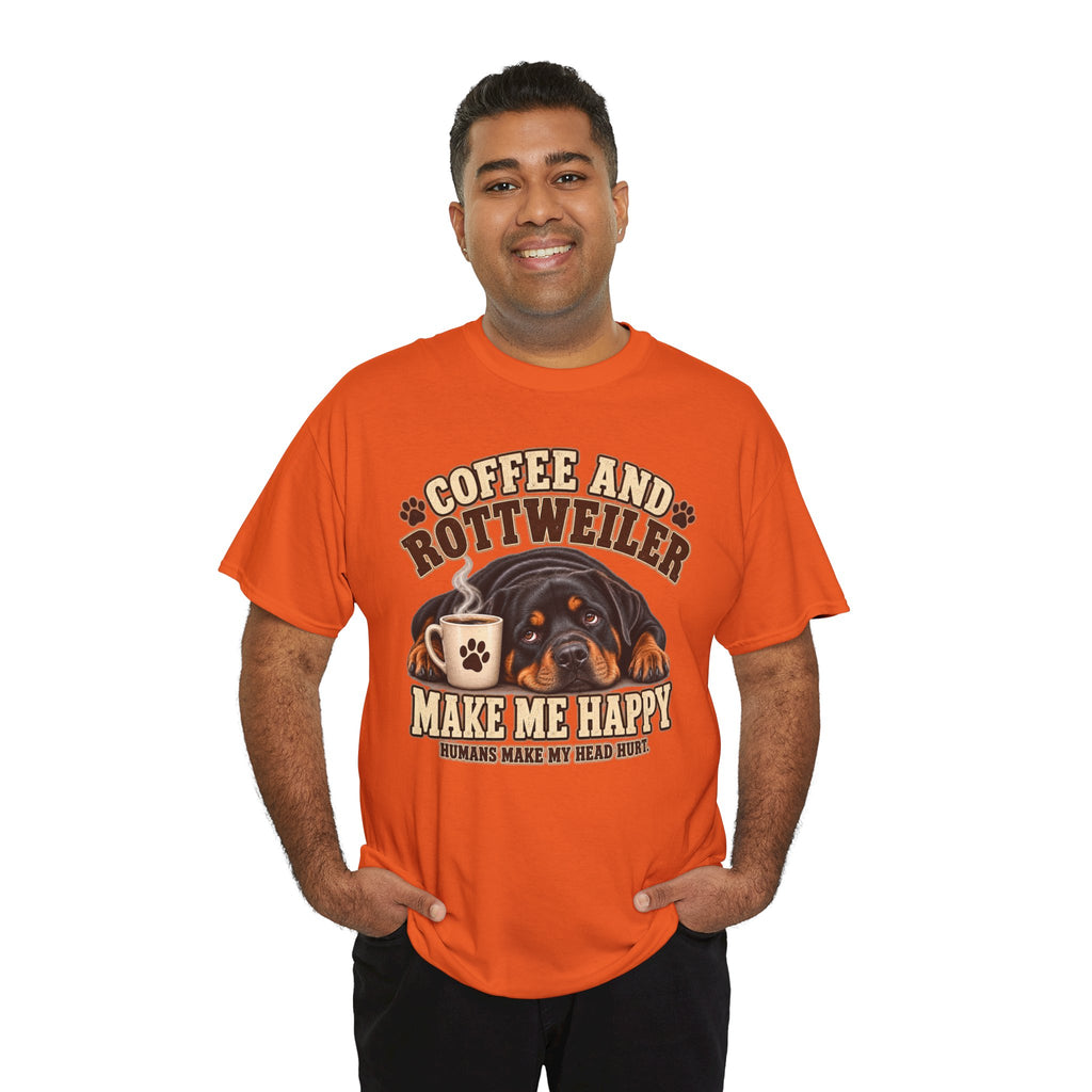 Coffee and Rottweiler Tee — "Coffee and Rottweiler Make Me Happy" Dog Lover Shirt