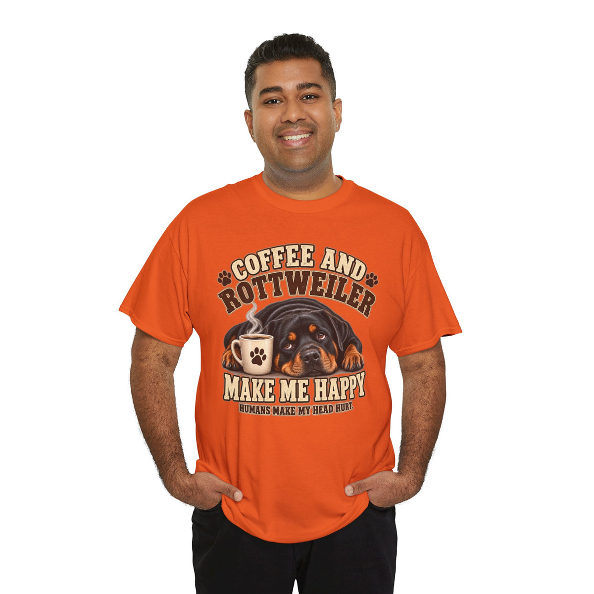 Coffee and Rottweiler Tee — "Coffee and Rottweiler Make Me Happy" Dog Lover Shirt