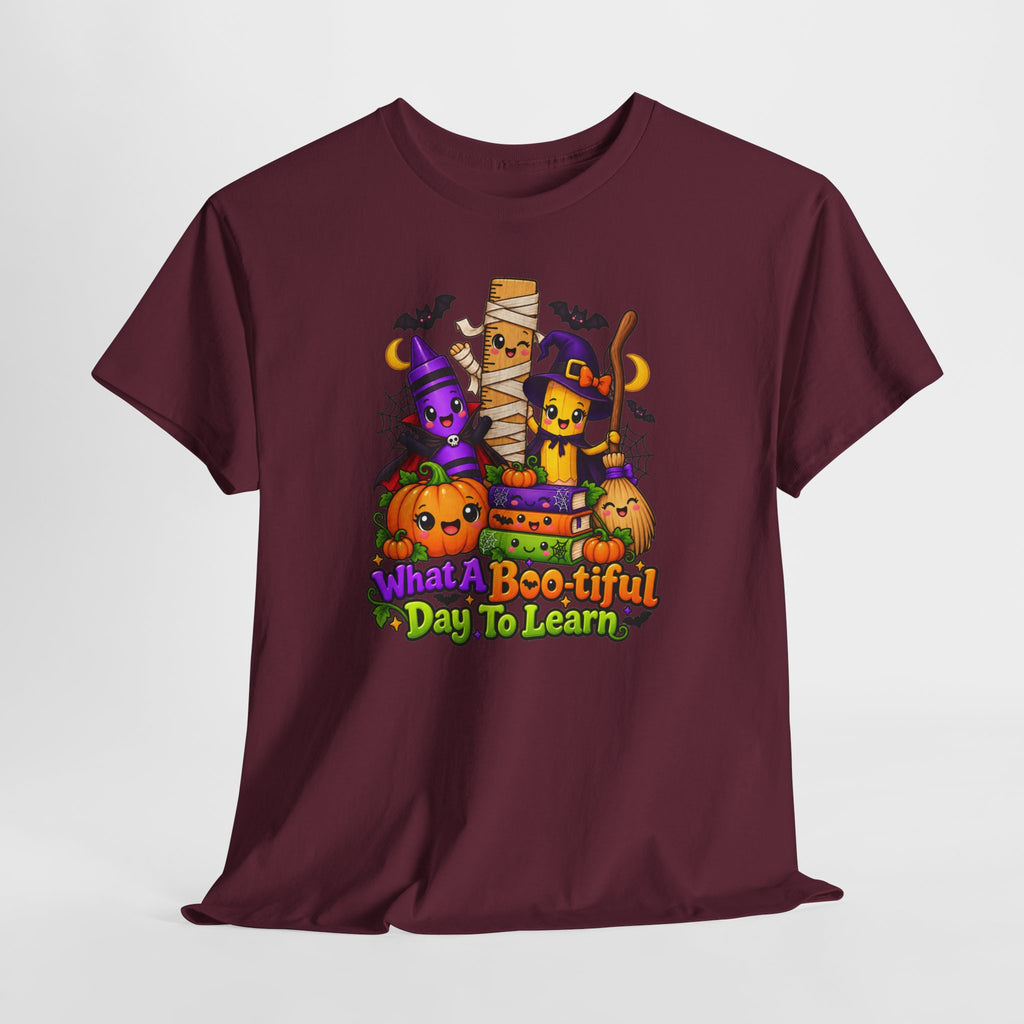 Halloween Teacher Tee — "What A Boo-tiful Day To Learn" Kids' Classroom Shirt