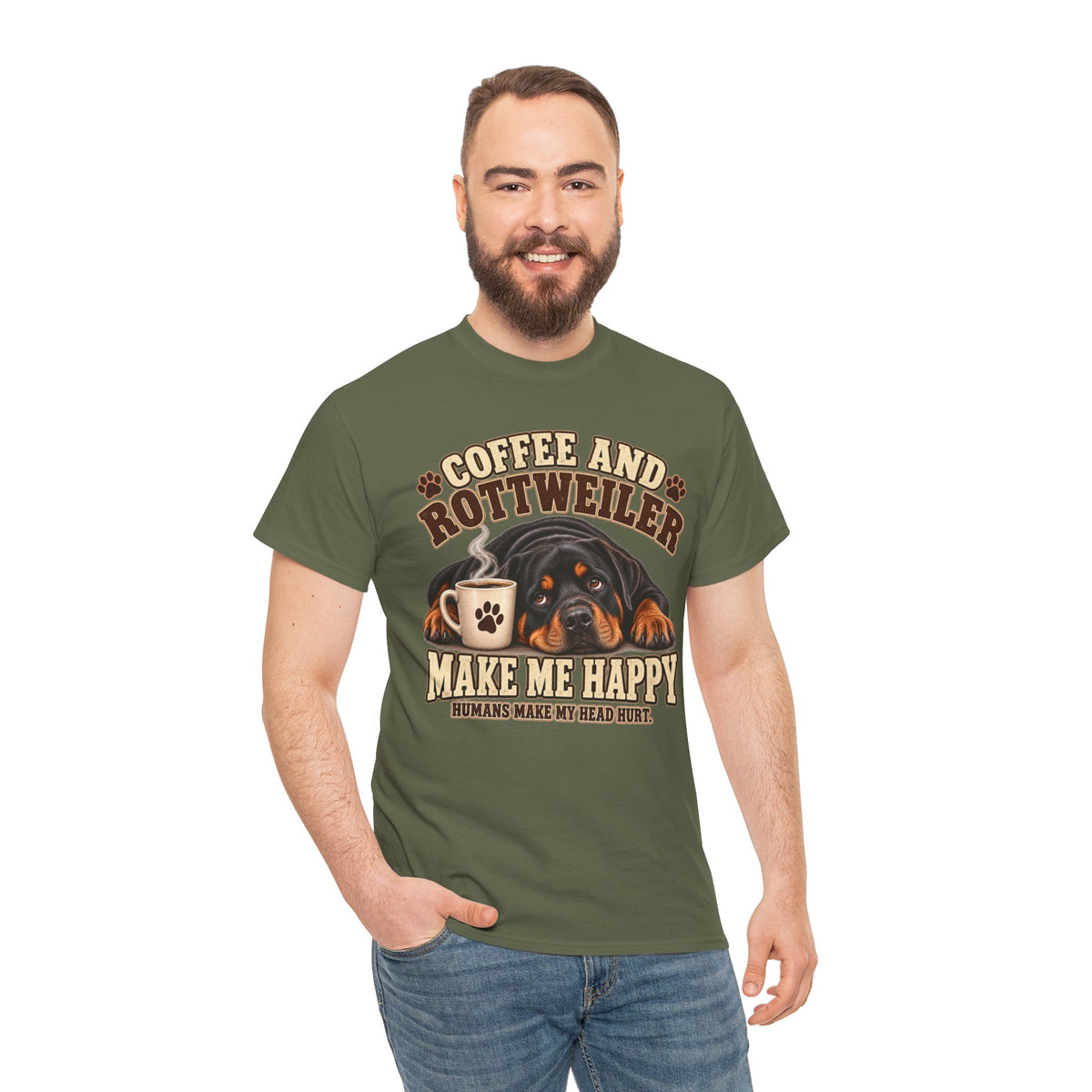 Coffee and Rottweiler Tee — "Coffee and Rottweiler Make Me Happy" Dog Lover Shirt