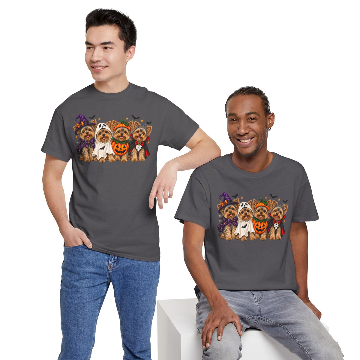 Halloween Yorkie T-Shirt — Cute Yorkies in Costumes (Pumpkin, Ghost, Witch, Vampire)