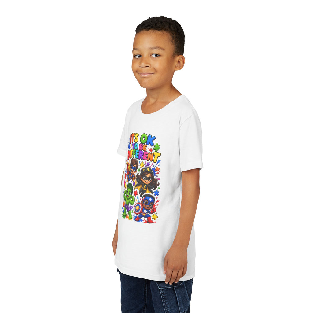 Kids T-Shirt — "It's OK to Be Different" Colorful Superhero Diversity Tee