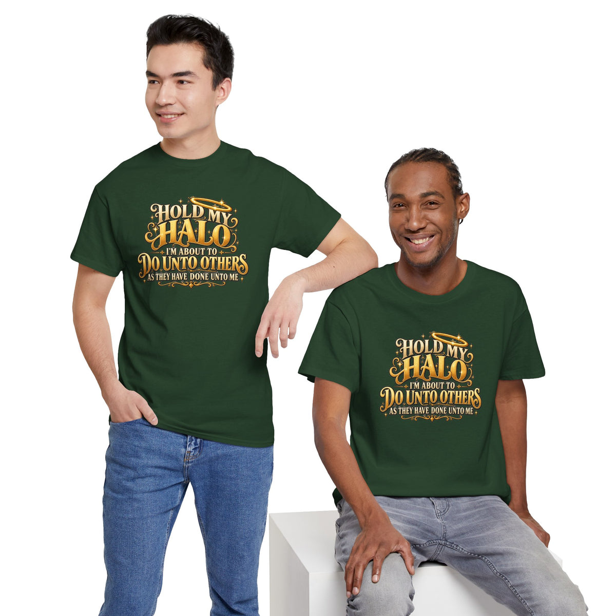 T-Shirt — "Hold My Halo I'm About To Do Unto Others" Vintage Faith Graphic Tee