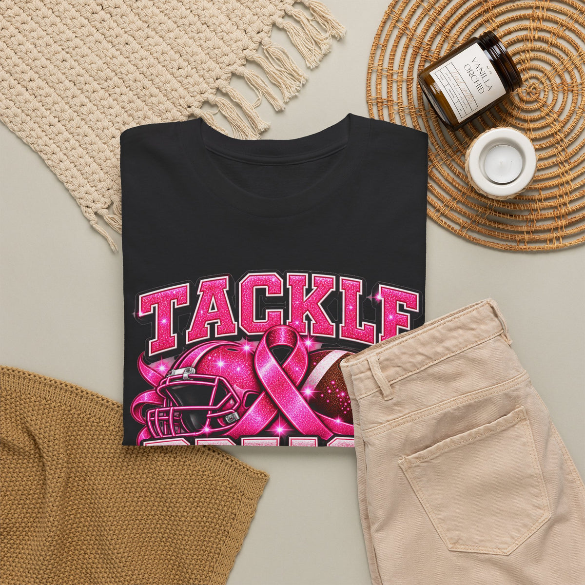 T-Shirt — "Tackle Breast Cancer" Pink Football Awareness Tee