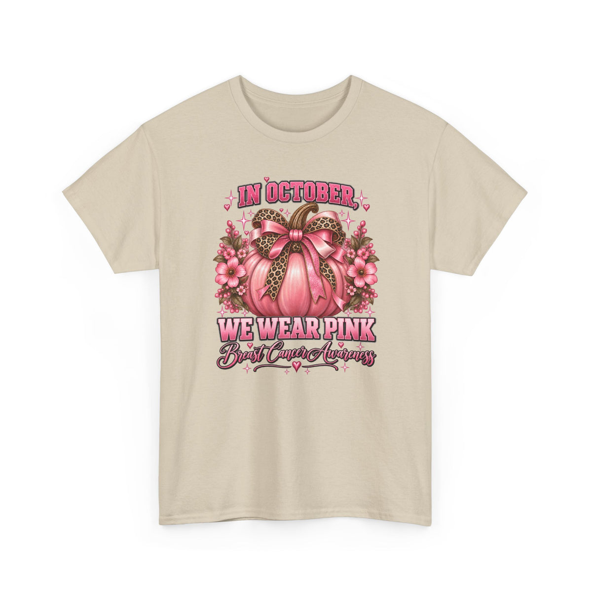 Breast Cancer Awareness T-Shirt — "In October We Wear Pink" Pumpkin Design