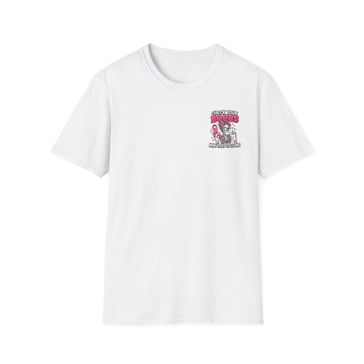 Breast Cancer Awareness T-Shirt — “Check Your Boobs, Mine Tried to Kill Me” Graphic Tee