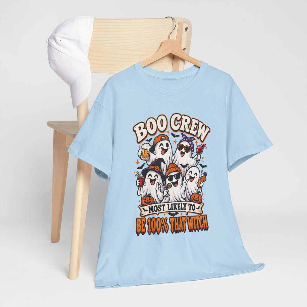 Boo Crew Halloween T-Shirt – "Most Likely To Be 100% That Witch" Ghosts Tee