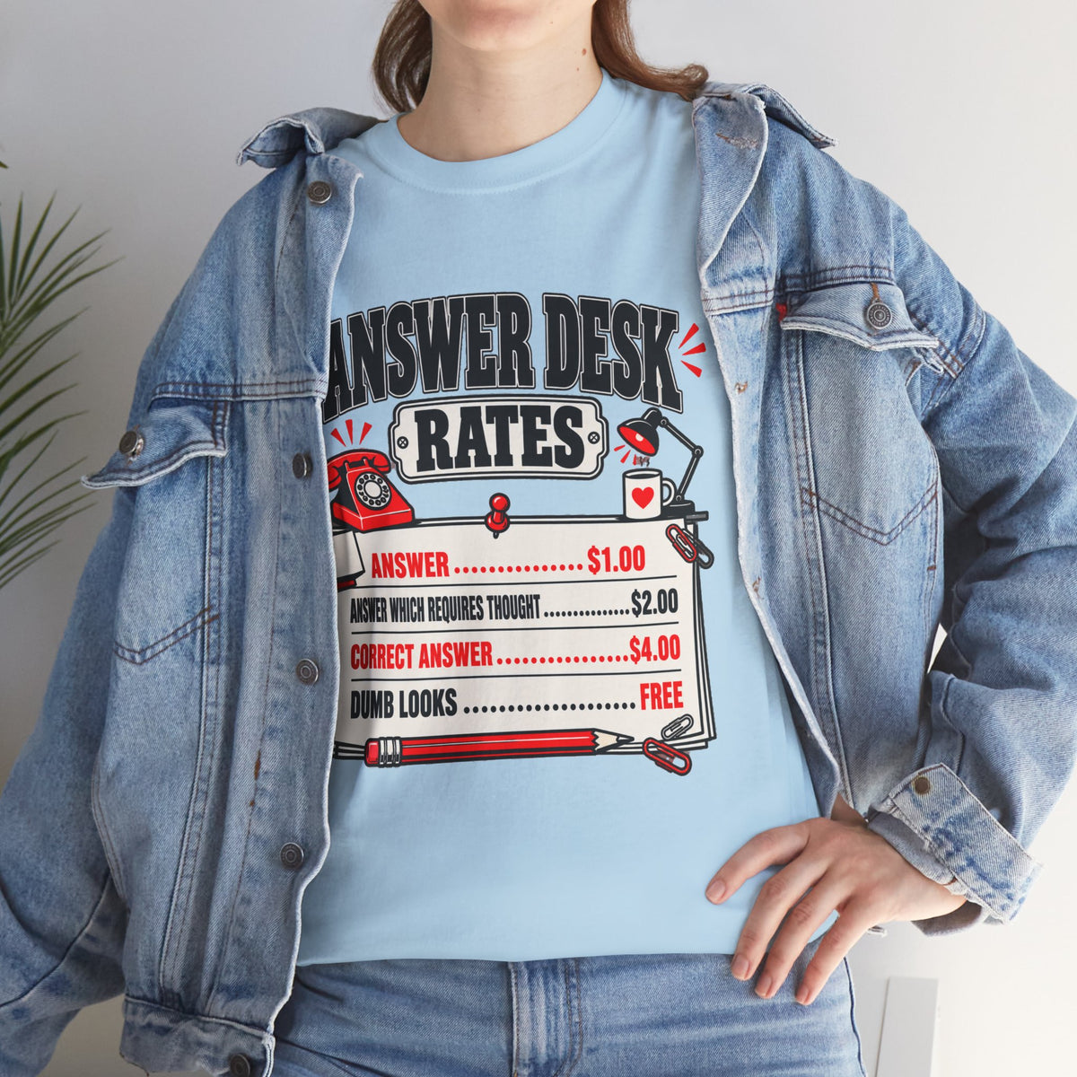 Answer Desk Rates T-Shirt — Funny Help Desk IT Support Tee ("Answer 1.00, Correct Answer 4.00")