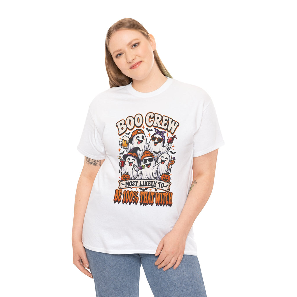 Boo Crew Halloween T-Shirt – "Most Likely To Be 100% That Witch" Ghosts Tee