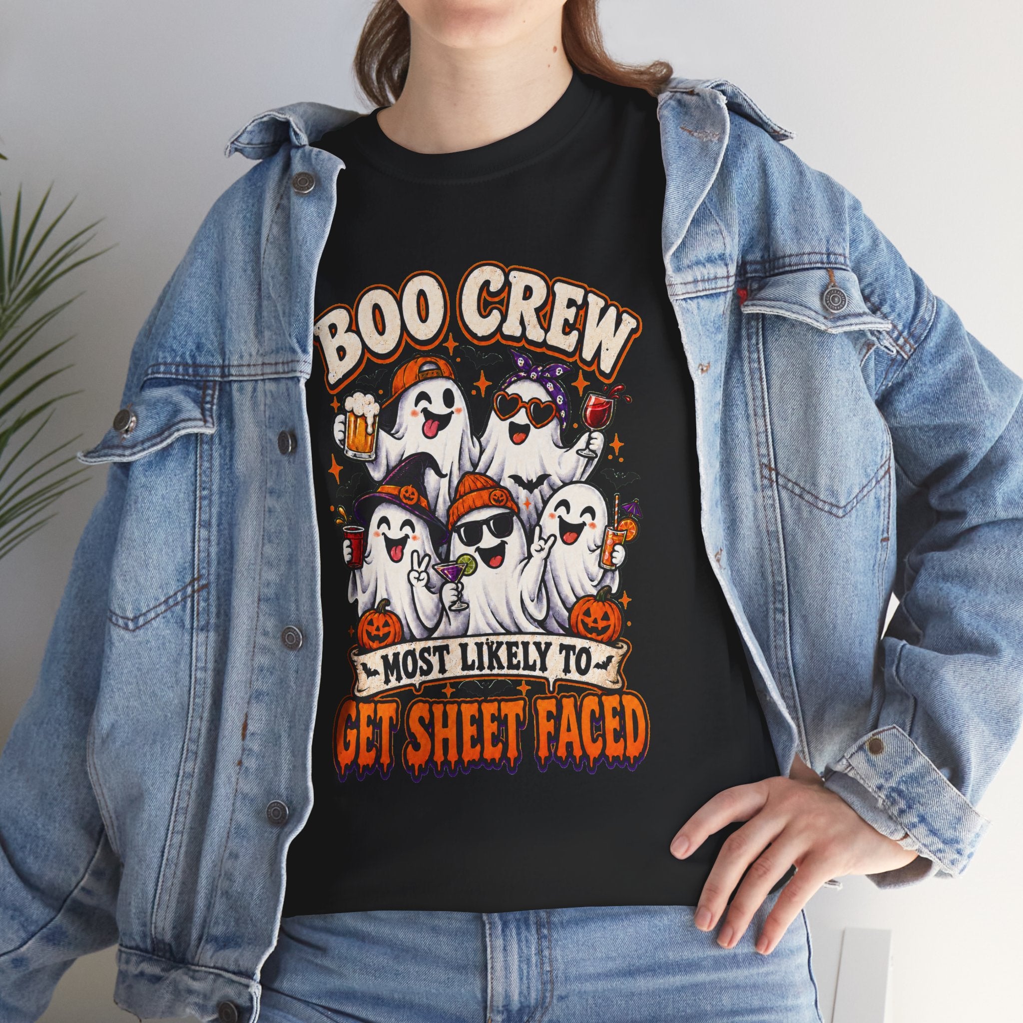 Boo Crew Halloween T-Shirt — “Most Likely to Get Sheet Faced” Funny Ghost Party Tee