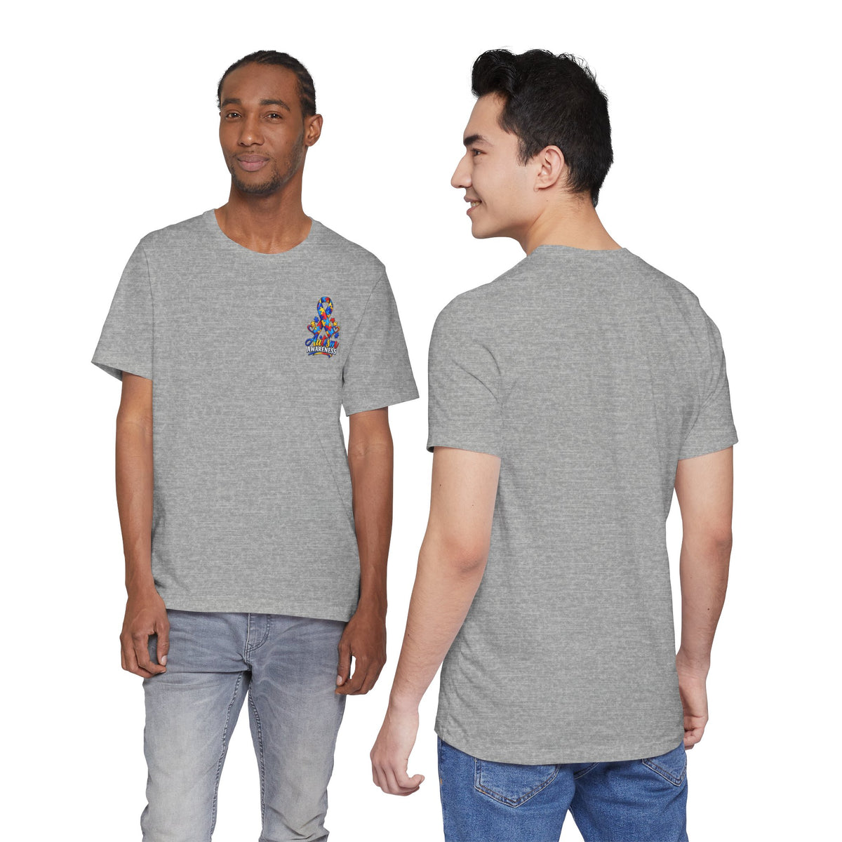 Autism Awareness Ribbon Chest Tee — 'Different, Not Less' Short Sleeve T-Shirt