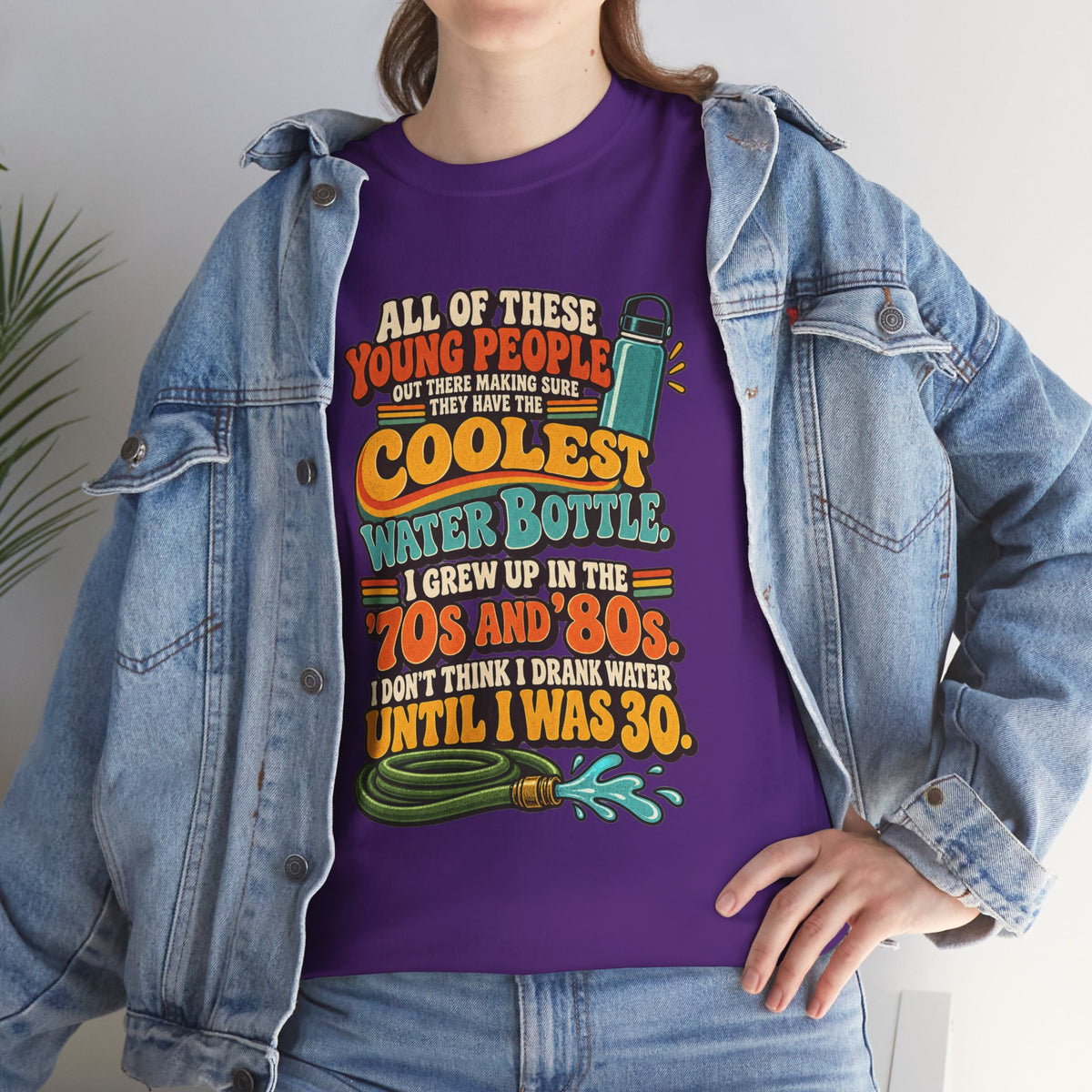 Retro 70s-80s Funny Water Bottle Tee — "Coolest Water Bottle" Graphic T-Shirt