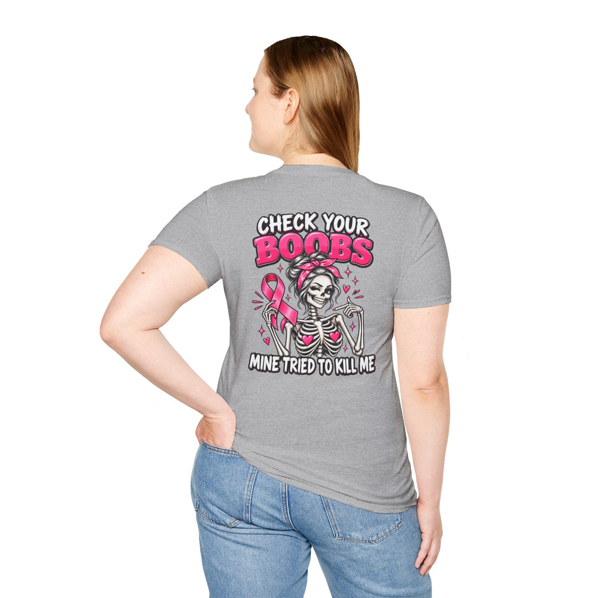 Breast Cancer Awareness T-Shirt — “Check Your Boobs, Mine Tried to Kill Me” Graphic Tee