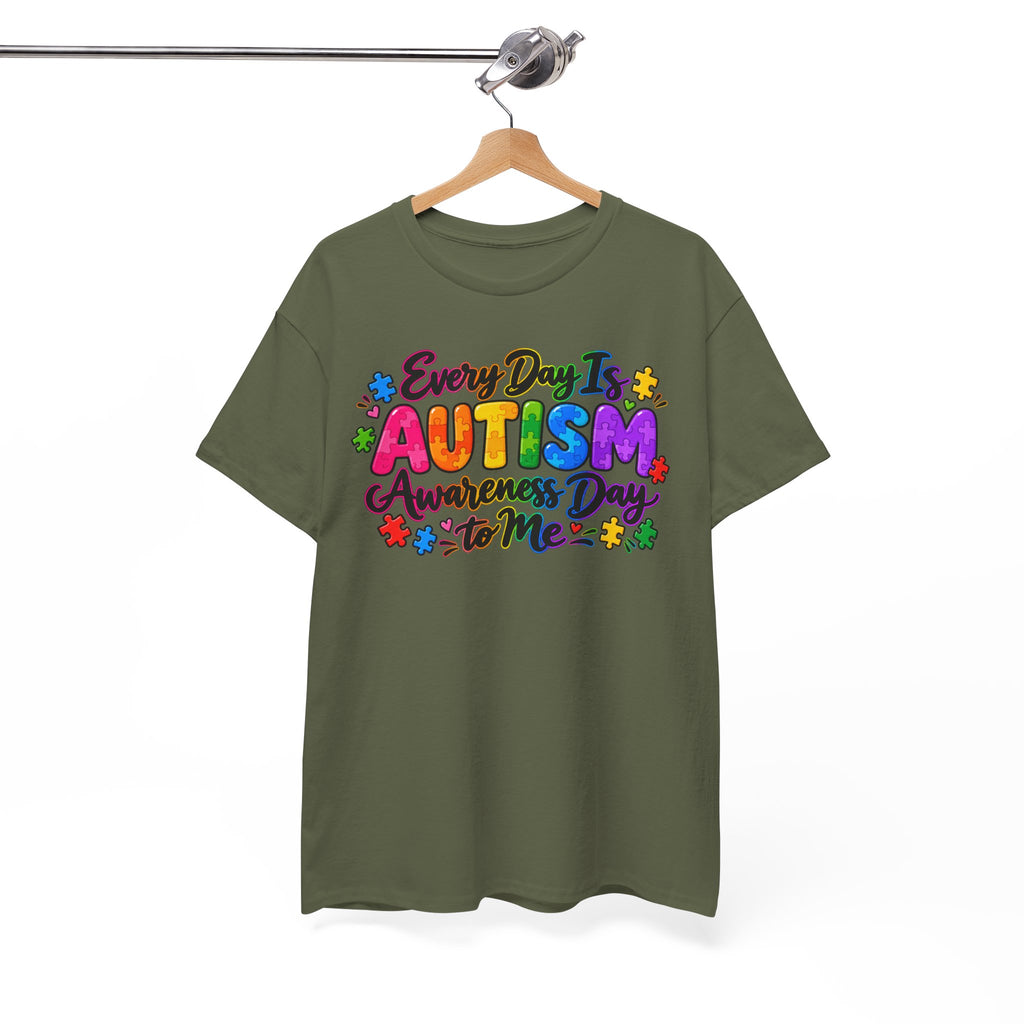 Autism Awareness T-Shirt — "Every Day Is Autism Awareness Day to Me" Colorful Puzzle Tee