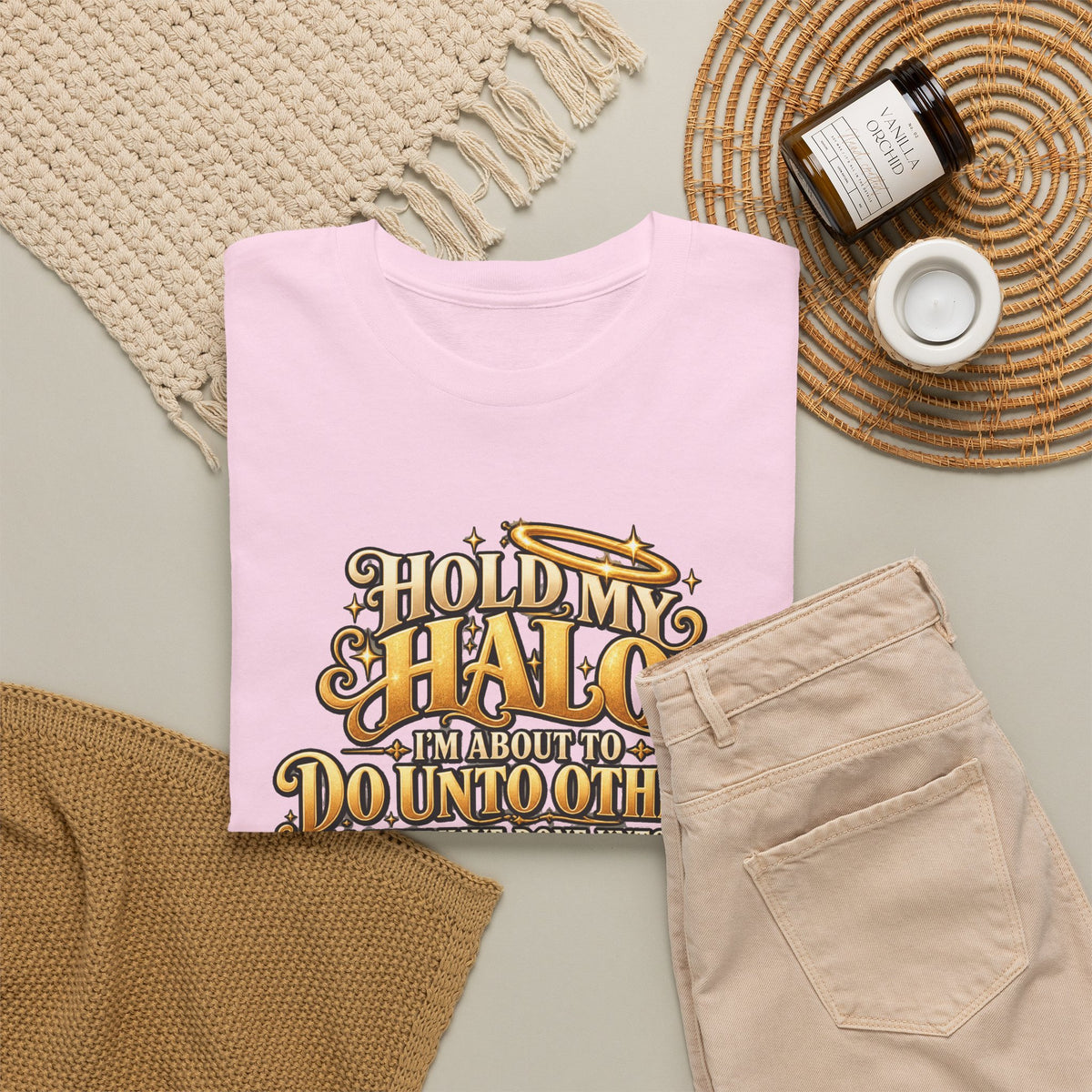 T-Shirt — "Hold My Halo I'm About To Do Unto Others" Vintage Faith Graphic Tee