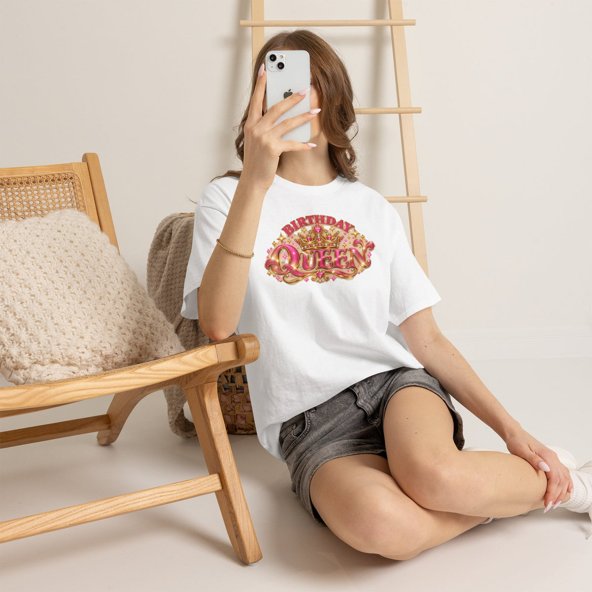 Birthday Queen Graphic T-Shirt | Pink & Gold Crown