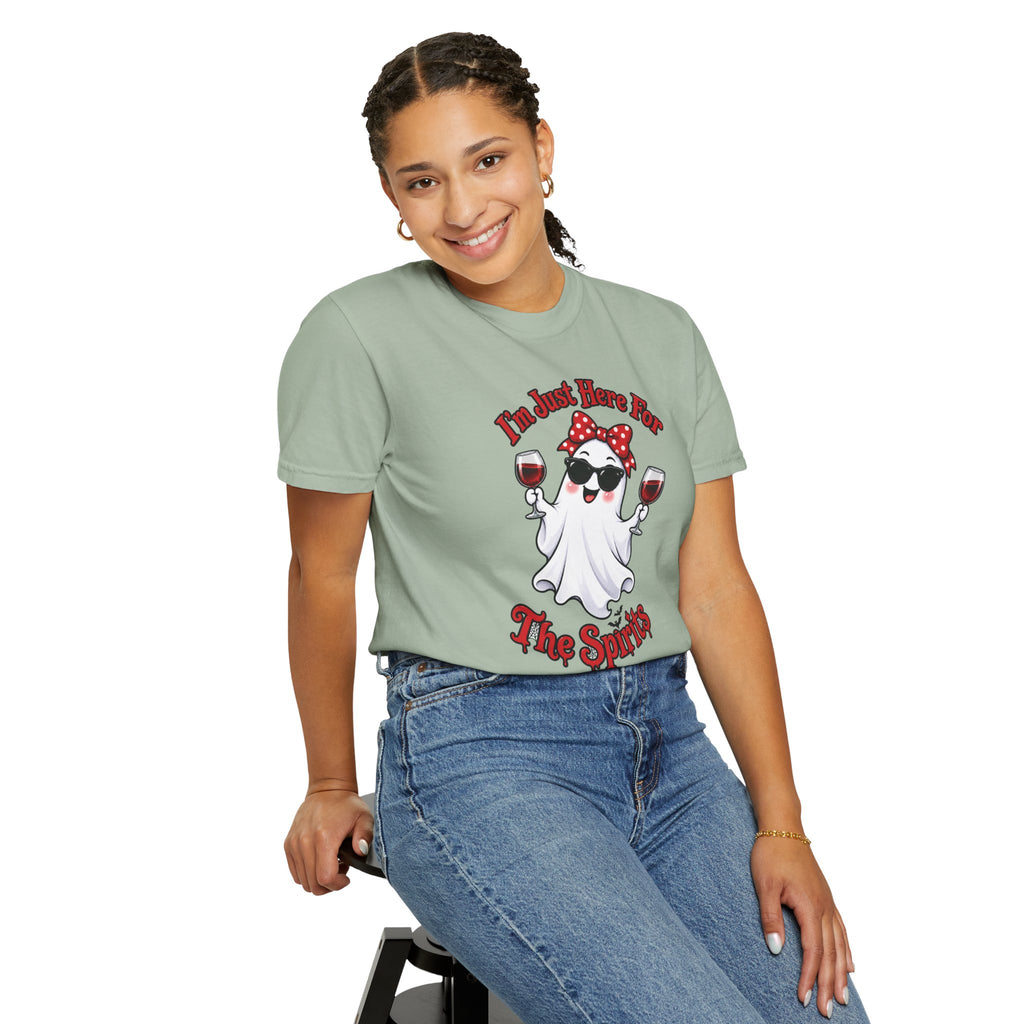 Wine Ghost T-Shirt — "I'm Just Here For The Spirits" Halloween Tee