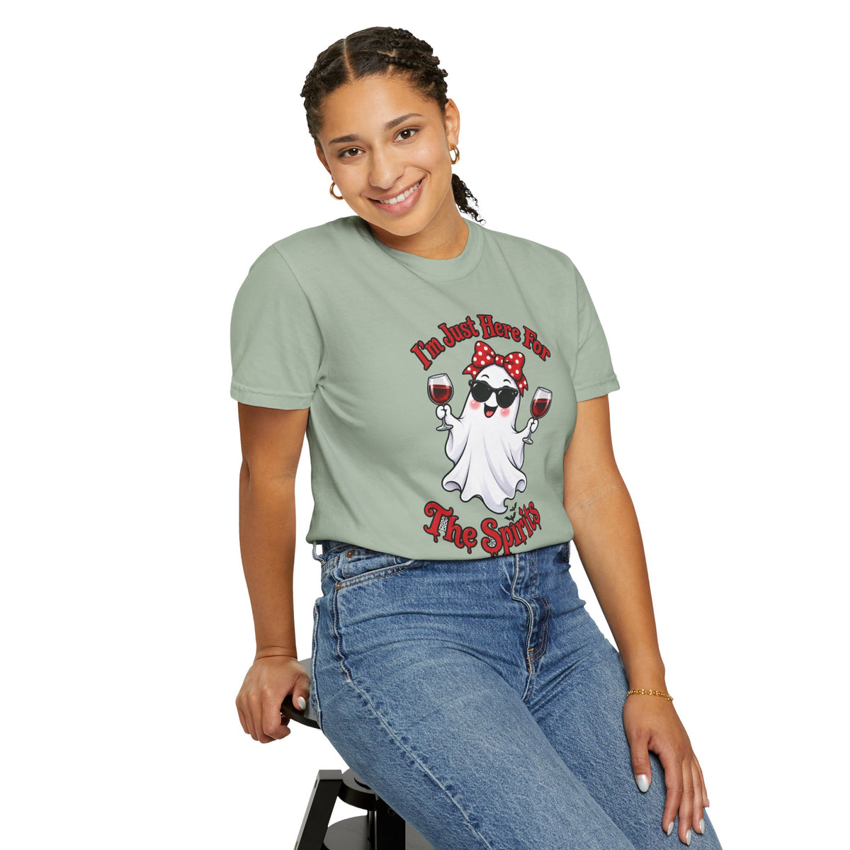 Wine Ghost T-Shirt — "I'm Just Here For The Spirits" Halloween Tee