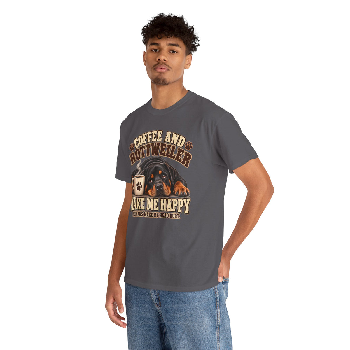 Coffee and Rottweiler Tee — "Coffee and Rottweiler Make Me Happy" Dog Lover Shirt