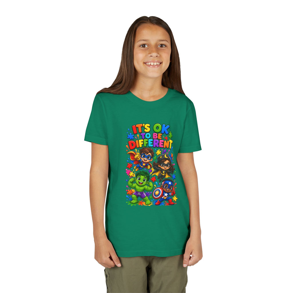 Kids T-Shirt — "It's OK to Be Different" Colorful Superhero Diversity Tee