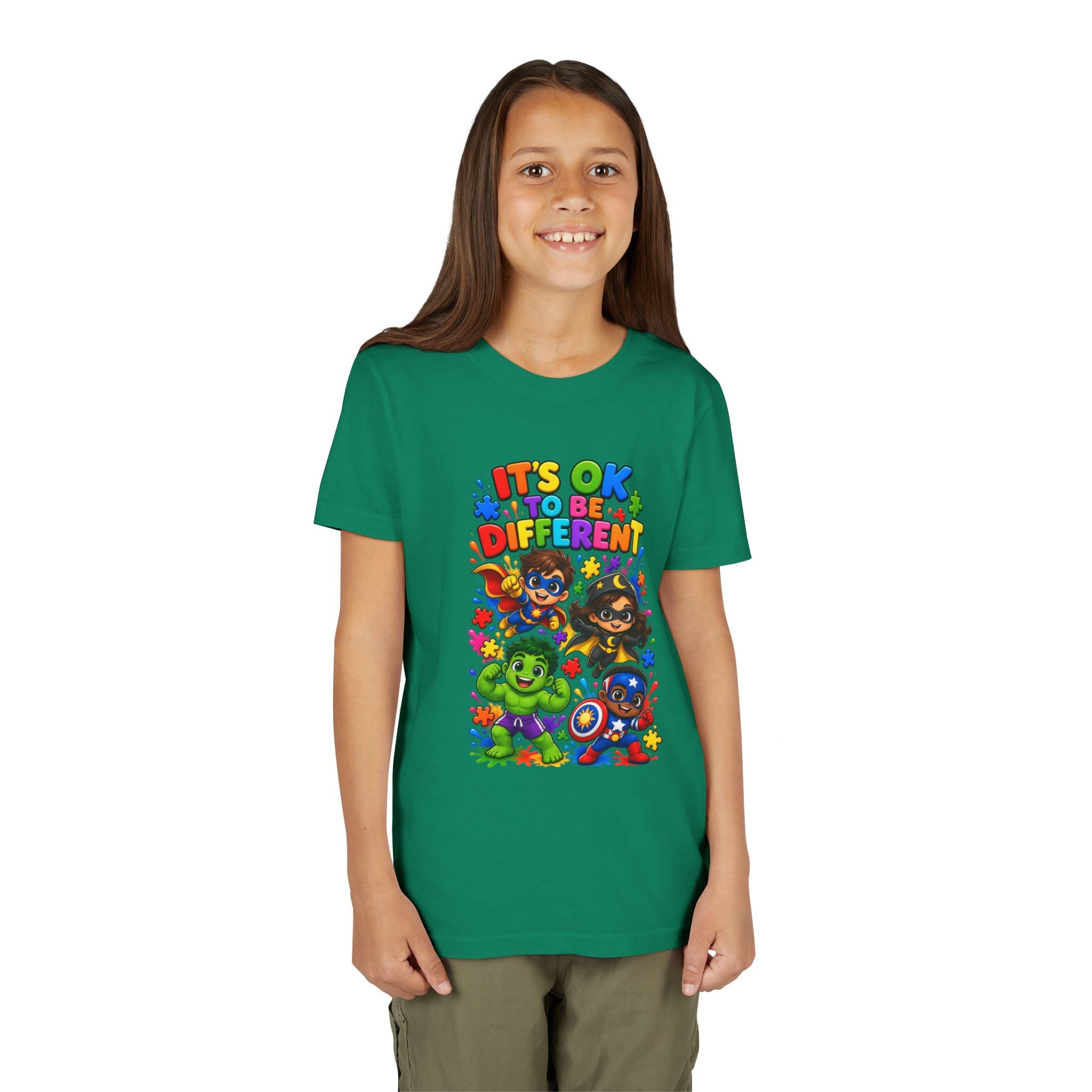 Kids T-Shirt — "It's OK to Be Different" Colorful Superhero Diversity Tee