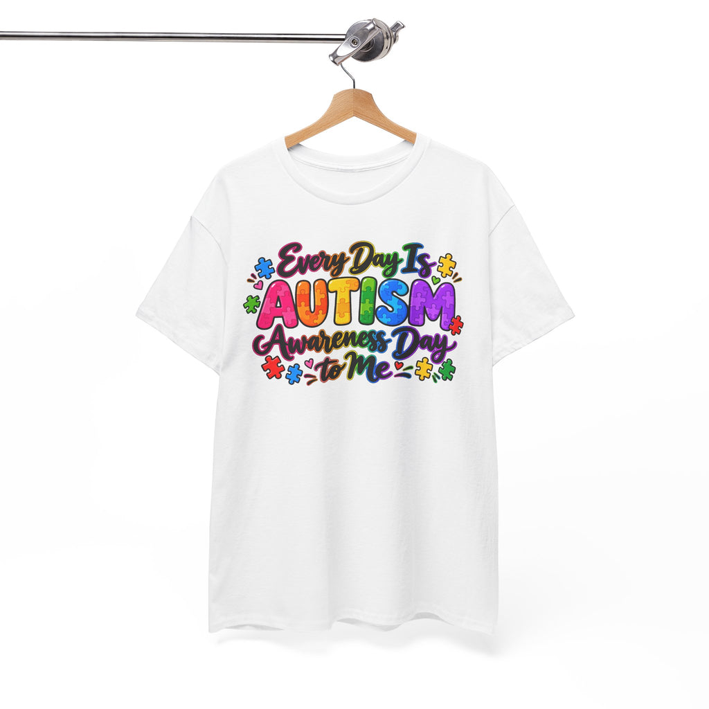 Autism Awareness T-Shirt — "Every Day Is Autism Awareness Day to Me" Colorful Puzzle Tee