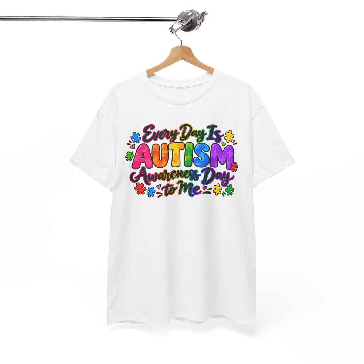 Autism Awareness T-Shirt — "Every Day Is Autism Awareness Day to Me" Colorful Puzzle Tee