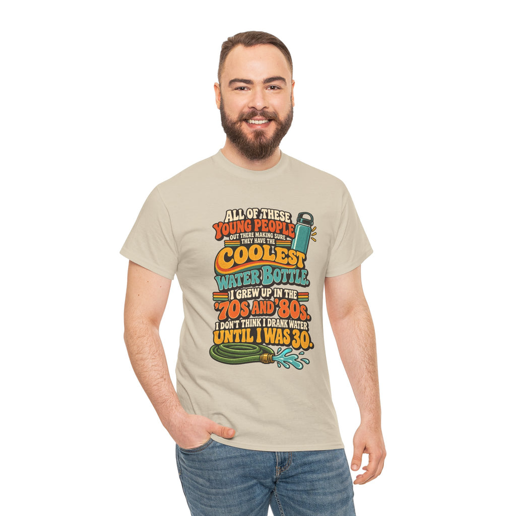 Retro 70s-80s Funny Water Bottle Tee — "Coolest Water Bottle" Graphic T-Shirt