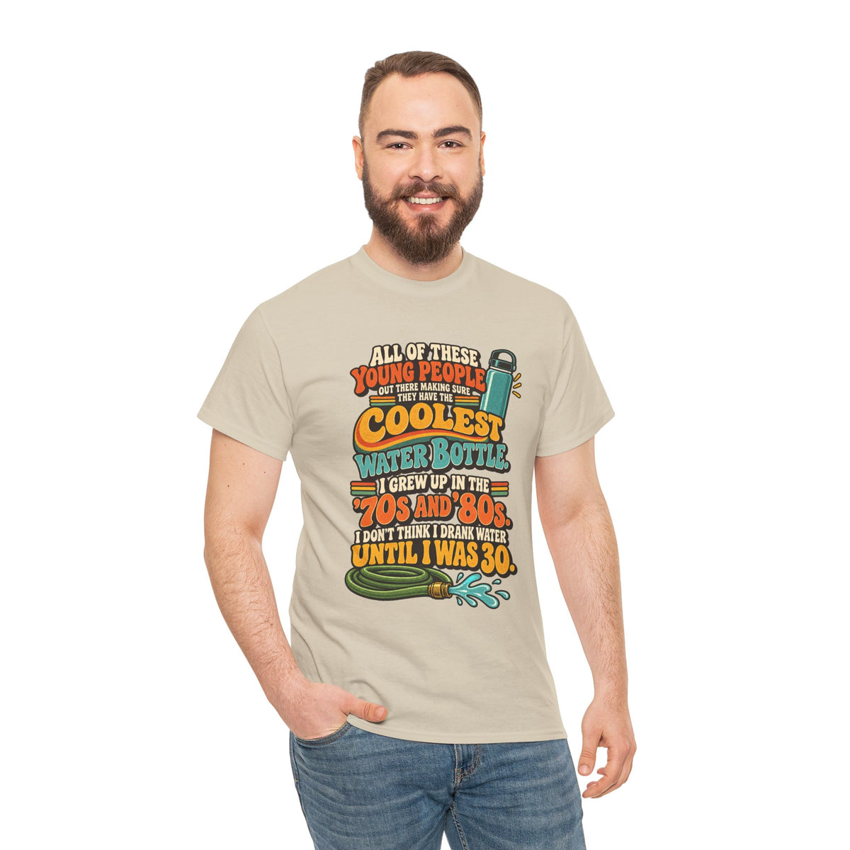 Retro 70s-80s Funny Water Bottle Tee — "Coolest Water Bottle" Graphic T-Shirt