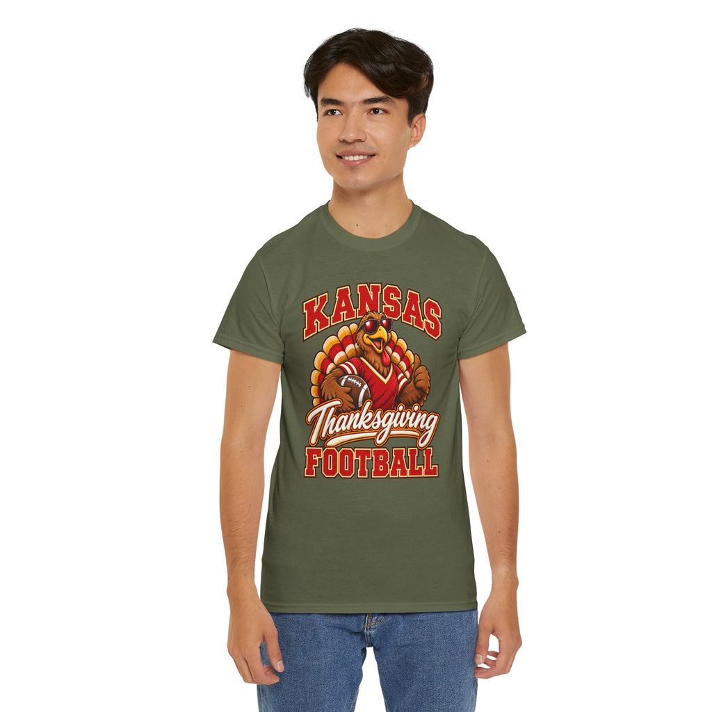 Kansas Thanksgiving Football T‑Shirt — Turkey Mascot Holiday Game Tee