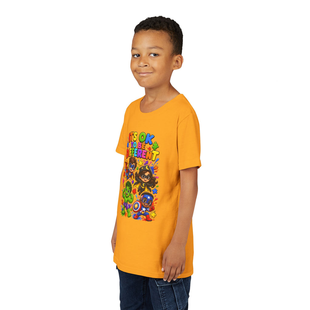 Kids T-Shirt — "It's OK to Be Different" Colorful Superhero Diversity Tee