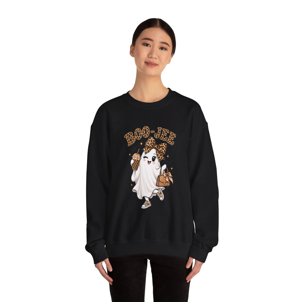 Boo-Jee Leopard Ghost Sweatshirt — Cute Halloween Graphic Crewneck