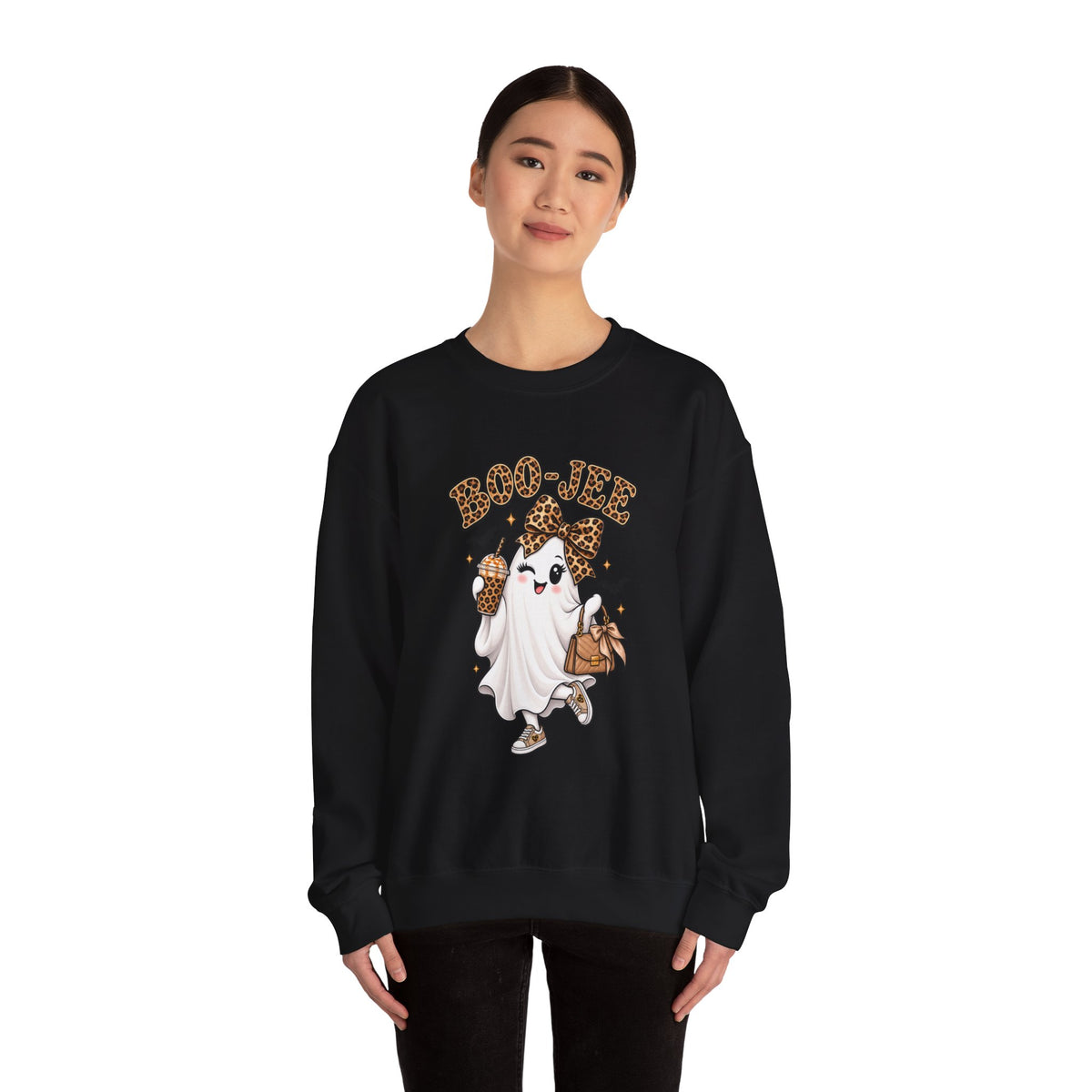 Boo-Jee Leopard Ghost Sweatshirt — Cute Halloween Graphic Crewneck