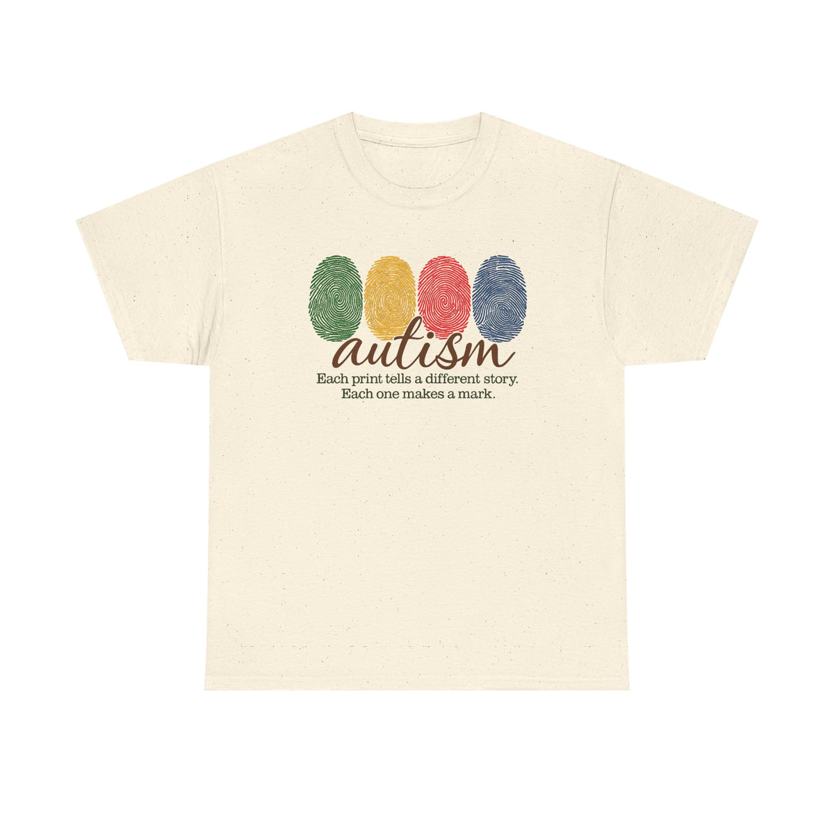 Autism Awareness T-Shirt — "Each Print Tells a Different Story" Colorful Fingerprint Tee